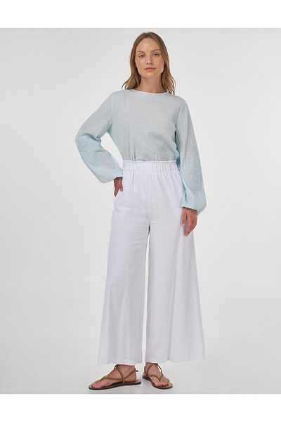 KYR Wide Leg Linen Viscose Trousers Optical White