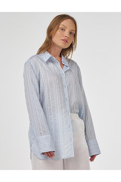 Kayra Stripe Pattern Lyocell Tunic Ice Blue