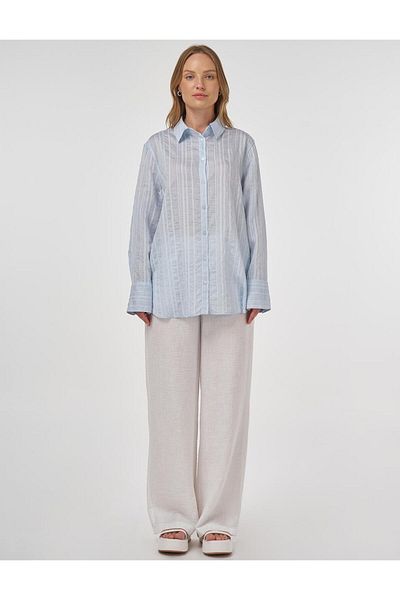 Kayra Stripe Pattern Lyocell Tunic Ice Blue