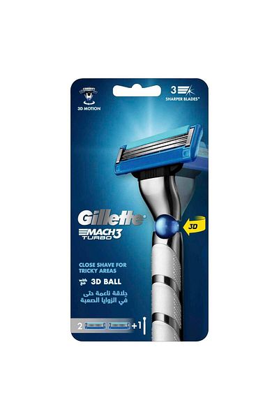 Gillette Mach3 Turbo 3D Razor 1 Handle + 2 Blades