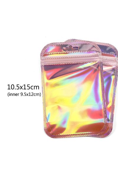Choice 10.5x15cm 50pcs/lot Pink Laser Ziplock Bags Reusable Plastic Transparent Bags for Jewelry Packaging