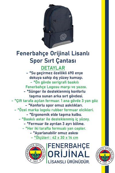 Fenerbahçe Αυθεντική Αθλητική Σχολική Τσάντα με άδεια χρήσης Fb