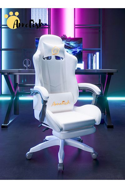 AnneFish Video Gaming Chair Racing Ergonomic Computer Massage Swivel Office Chair Retractable Footrest Gamers