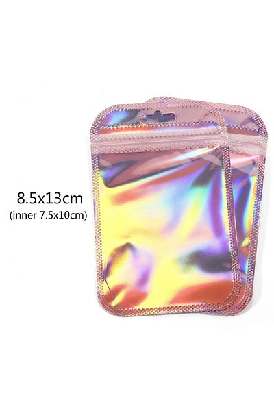 Choice 8.5x13cm 50pcs/lot Pink Laser Ziplock Bags Reusable Plastic Transparent Bags for Jewelry Packaging C