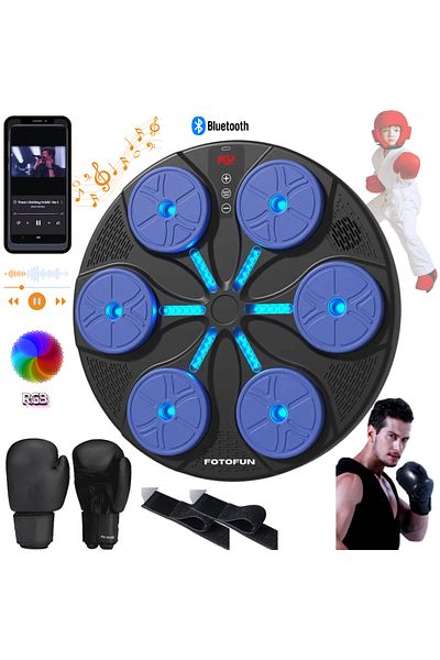 Generic Aparat de box inteligent FOTOFUN® cu Bluetooth, lumini RGB, mănuși negre și închidere cu velcro - albastru