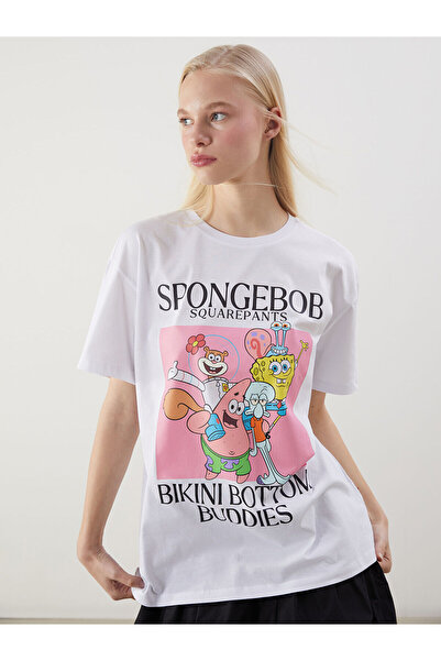 LC Waikiki تي شيرت نسائي من Peak New Season برقبة دائرية سبونج بوب مطبوع