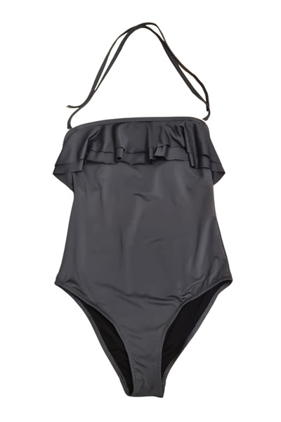 Glowzia Ruffled Plain Strap Gray Women's Swimsuit