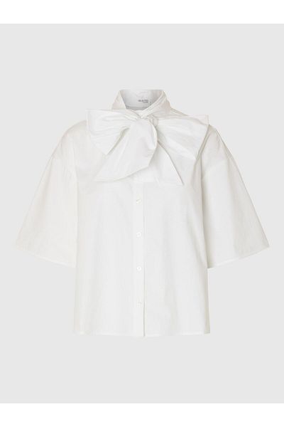 Selected Femme Kurzarmhemd Bindedetail Baumwoll