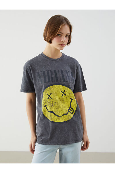 LC Waikiki Nirvana bedrucktes Damen-T-Shirt mit Rundhalsausschnitt