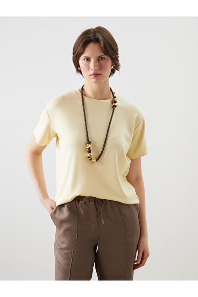 LC Waikiki Nevavm Women's T-Shirt with Oval Collar and Difference