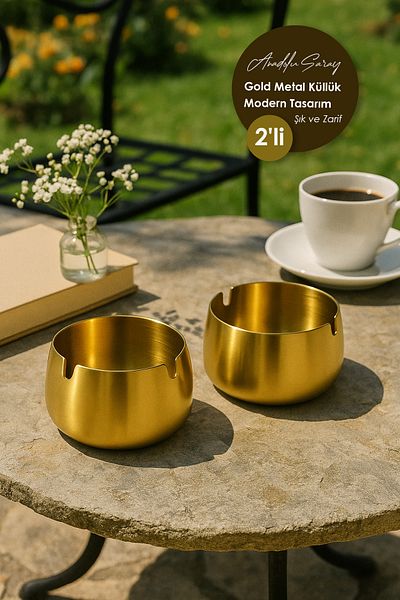 Anadolu Saray 2 Pcs Gold Metal Ashtray Modern Design Stylish and Elegant Ashtray Gold Ash Tray