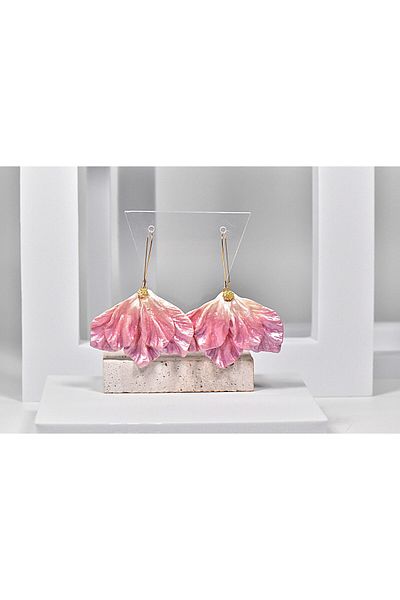 NARRU NARRU earrings, handmade, chandelier, flower, in shades of pink and gold, Vera 11