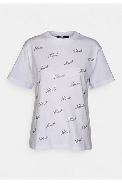 Karl LagerfeId RHINESTONE - Tricou cu imprimeu - alb