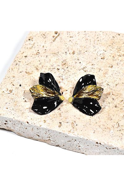 NARRU Handmade NARRU earrings, half flower, with black and gold petals, Mary 22