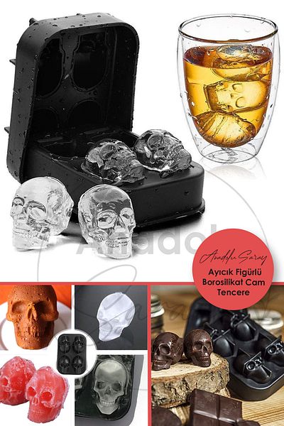 Anadolu Saray 2Pcs Practical 4-Piece Silicone Skull Shaped Ice Chocolate Mold |   4-Piece Silicone Skull Ice Mold