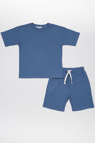 Fulla Moda Set unisex pentru copii cu buzunar din țesătură Waffle și pantaloni scurți