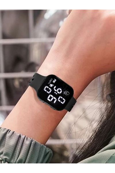 MACON LED Wrist Watch for Unisex with Silicon Strap - Black