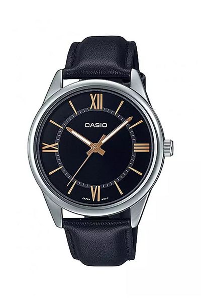 Casio Men’s Standard Analog Black Leather Band Roman Black Dial Watch