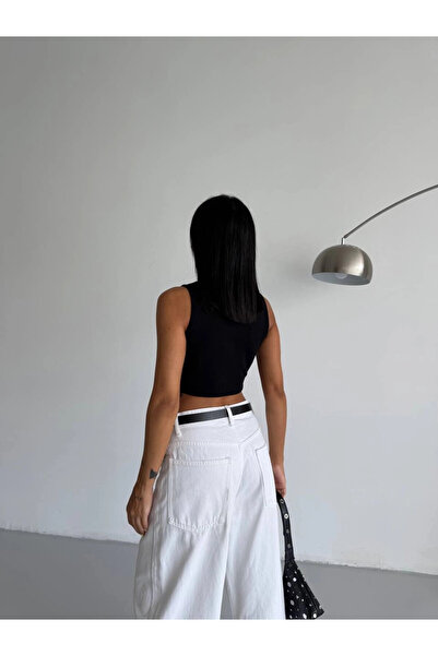 hazelin Women's Black Ribbed Camisole Crop Blouse Hzl25S-Fry123171