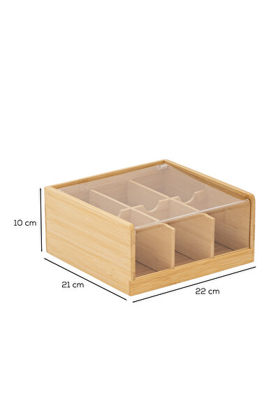 Porsima Home 005 Ahşap Bambu 6 Bölmeli Organizer Poşet Sallama Çay Kutusu Bitki Çayı Kutusu Saklama Kabı