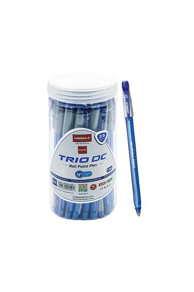 UNIMAX Trio DC Pen 1.0mm – Pack of 25 Smooth Writing Ball Pens (Blue/Black/Red)