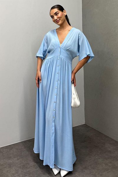 Madmext Rochie Baby Blue cu decolteu în V cu nasturi Mg2339