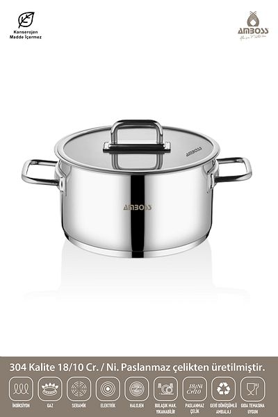 Amboss Nova Stainless Steel Deep Pot with Glass Lid 24X13 cm