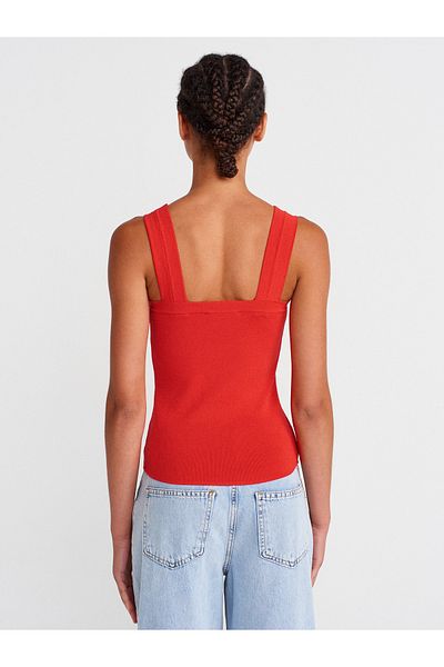 Dilvin 10770 Square Neck Strap Knitwear Blouse-Red