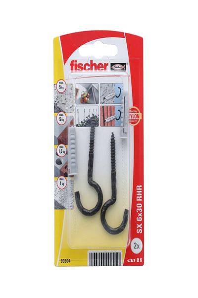 Fischer 4-Piece Expansion Plug SX 6 x 30 RHR with Round Hook