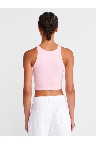 Dilvin 21104 Ribbed Crop Top-Powder Pink