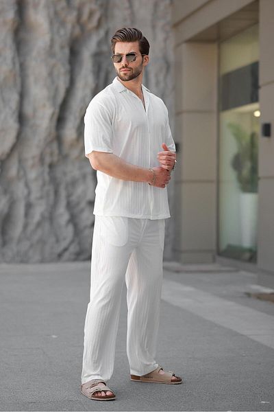 Madmext White Basic Men's Shirt Suit E7315