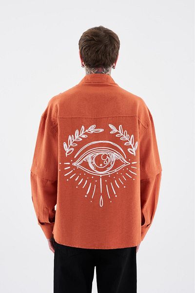 Machinist Men's Printed Detachable Sleeve Shirt Orange