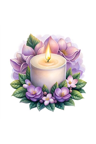 Reysa Tasarım White Candle Wall Sticker with Purple Flowers