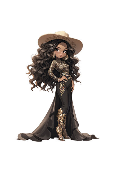 Reysa Tasarım ملصق حائط لفتاة رعاة البقر مع طقم مطرز باللون الذهبي ذو ذيل طويل