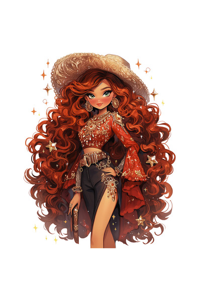 Reysa Tasarım ملصق حائط لفتاة رعاة البقر مع بلوزة حمراء وتنورة مليئة بالنجوم