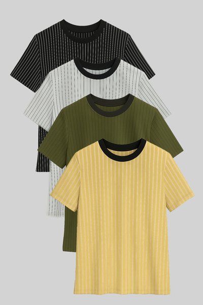 FATELLA Чоловіча смугаста футболка з велосипедним коміром, 4 штуки, короткий ...