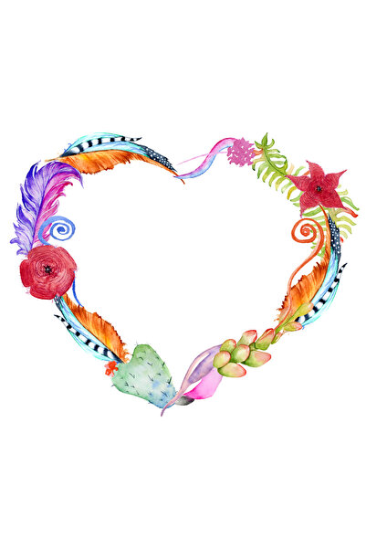 Reysa Tasarım Heart Frame with Feathers and Flowers