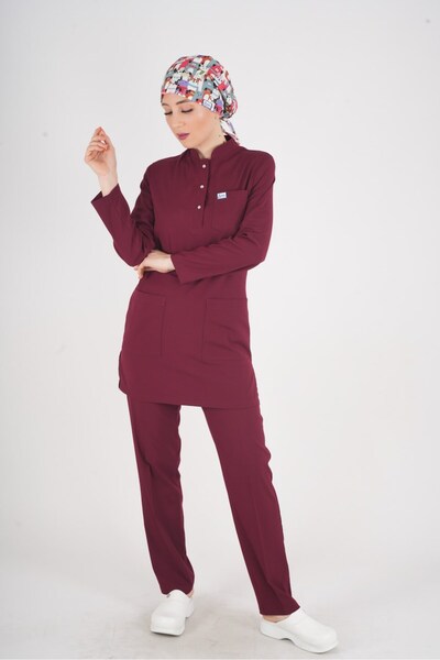 Nur Medikal Giyim Culoarea Bordeaux Sakura Model Hijab Doctor Asistentă Scrub...