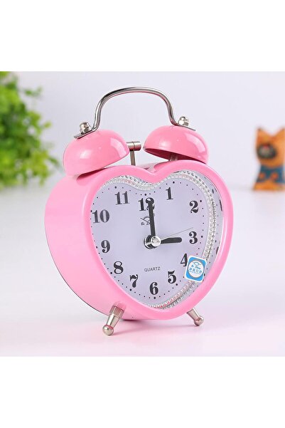 valkyrie Akar Saniyeli Kalp Şeklinde Analog Çalar Saat Kalpli Alarmlı Yüksek Zil Sesli Işıklı Masa S