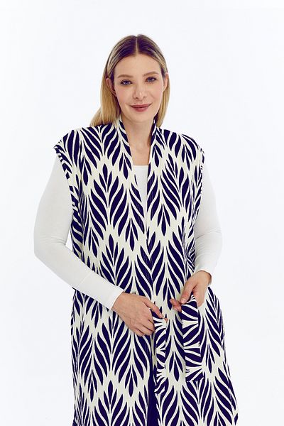 Laden Plus Size Women's Summer Oversized Hijab Pants Belted Pocketed Long Vest Double Saks Blue Suit