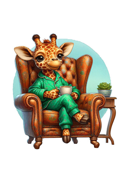Reysa Tasarım زرافة ترتدي بيجاما جالسة على الكرسي (منظر جانبي)