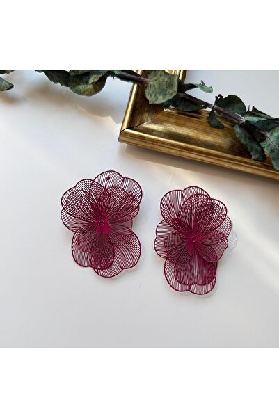 Alice İsstanbul Burgundy Wire Flower Earrings
