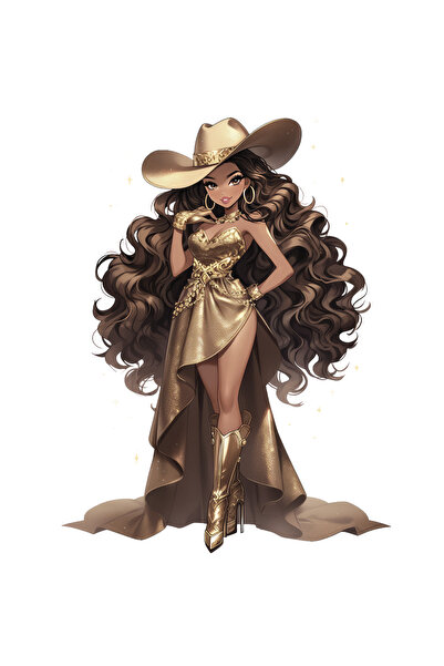 Reysa Tasarım ملصق حائط لفتاة رعاة البقر في فستان ذهبي لامع قصير