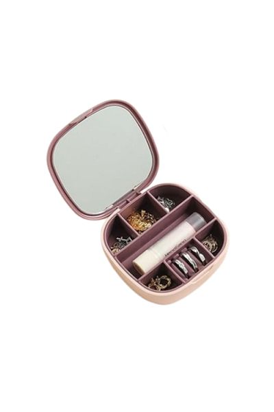 wei inox Jewelry box with mirror, plastic, pink, 10x10x3 cm