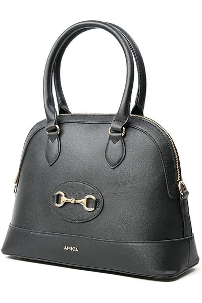 AMICA Evita Women's Dome Shaped Satchel Black Handbag with Detachable Shoulder Strap