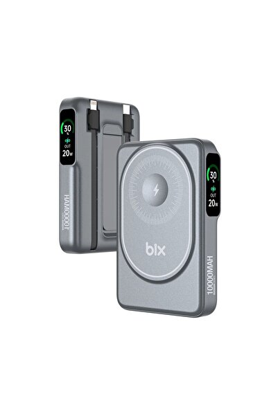 Bix Tpb16 10.000 Mah Oled Ekranlı Manyetik Kablosuz Powerbank 20w Pd Hızlı Şarj Ve 15w Magsafe Gri