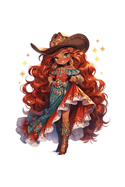 Reysa Tasarım Cowgirl Wall Sticker with Gold Embroidered Pants and Black Hat
