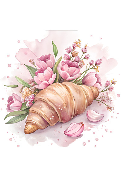 Reysa Tasarım كرواسون مع باقة زهور التوليب الوردي