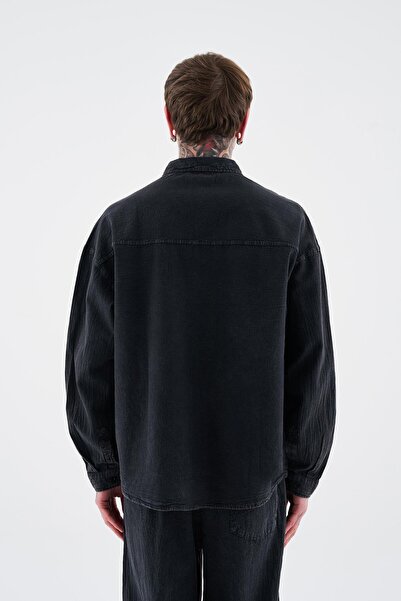 Machinist Men's Effected Washed Basic Long Sleeve Asphalt Shirt