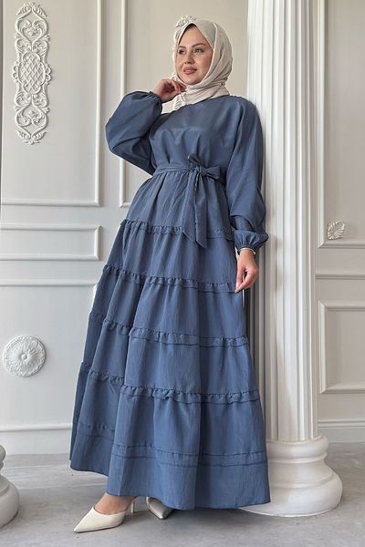 InStyle Φόρεμα Modal Indigo με λεπτομέρεια βολάν με πτυχτισμένη φούστα